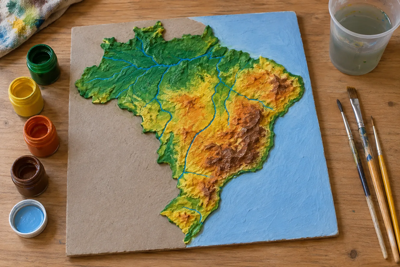 Mapa do Brasil em relevo com massa caseira